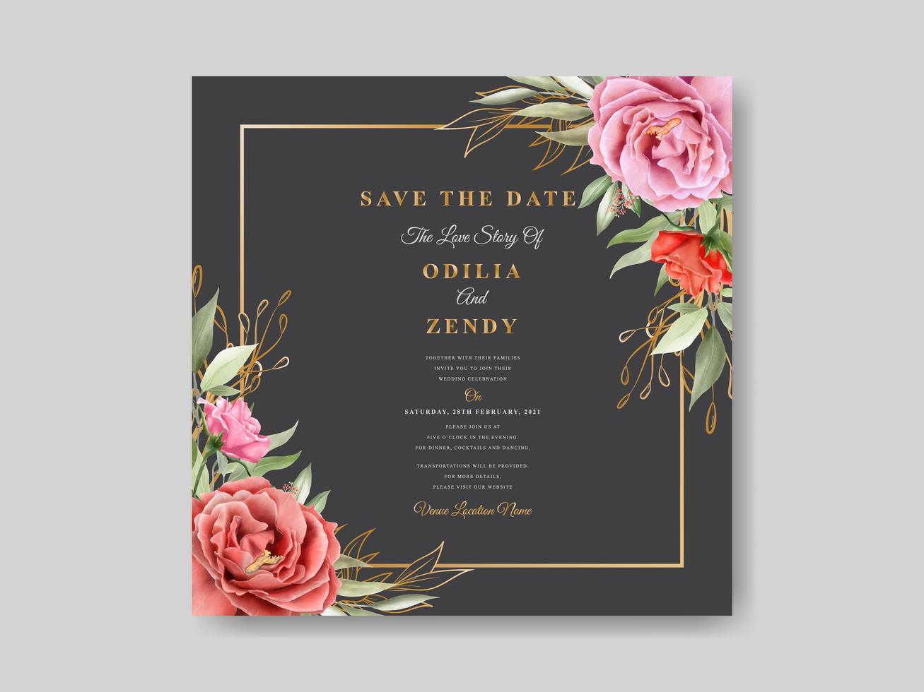 floral watercolor wedding invitation card template vector