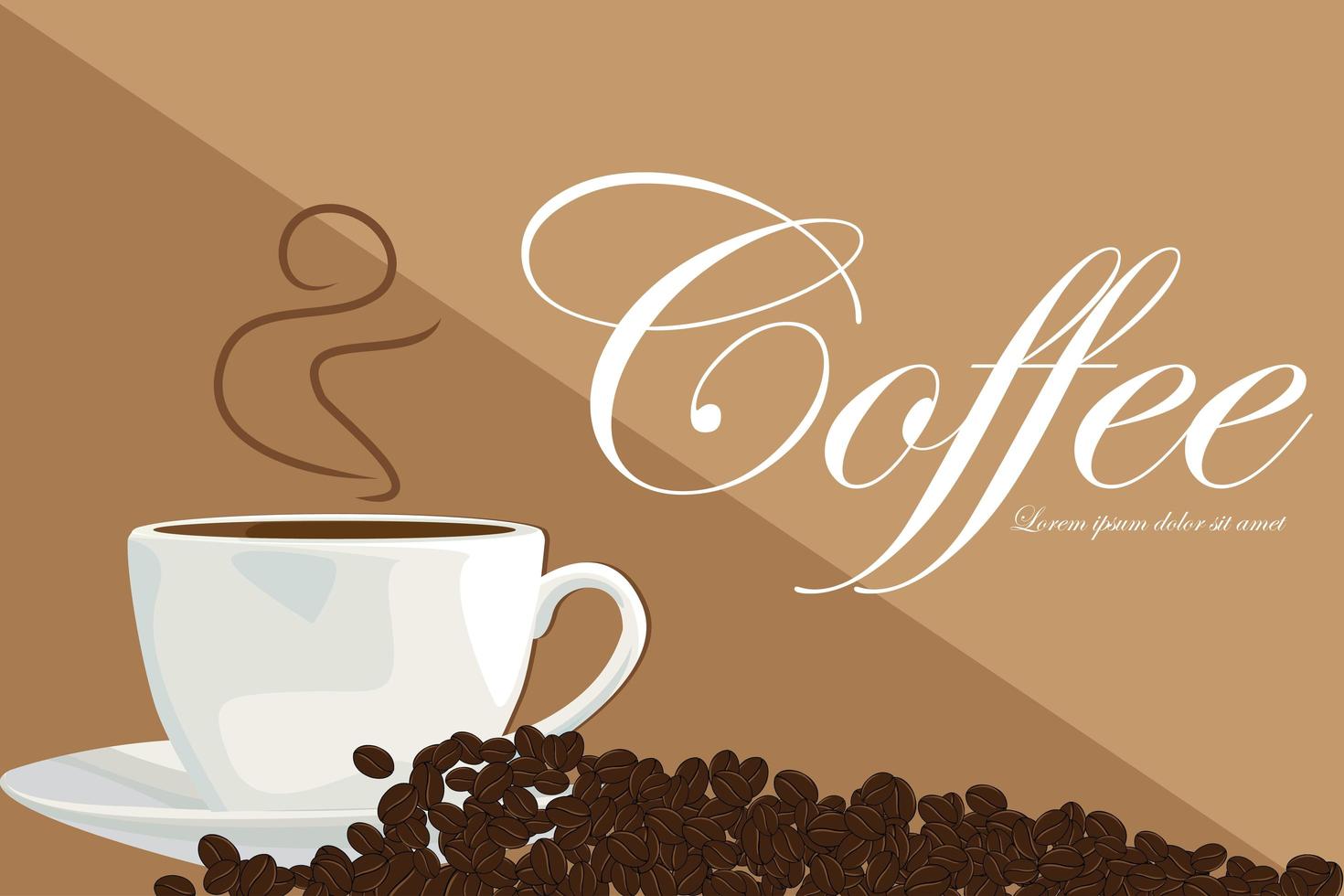 Hot cup of coffee and coffee beans vector illustration