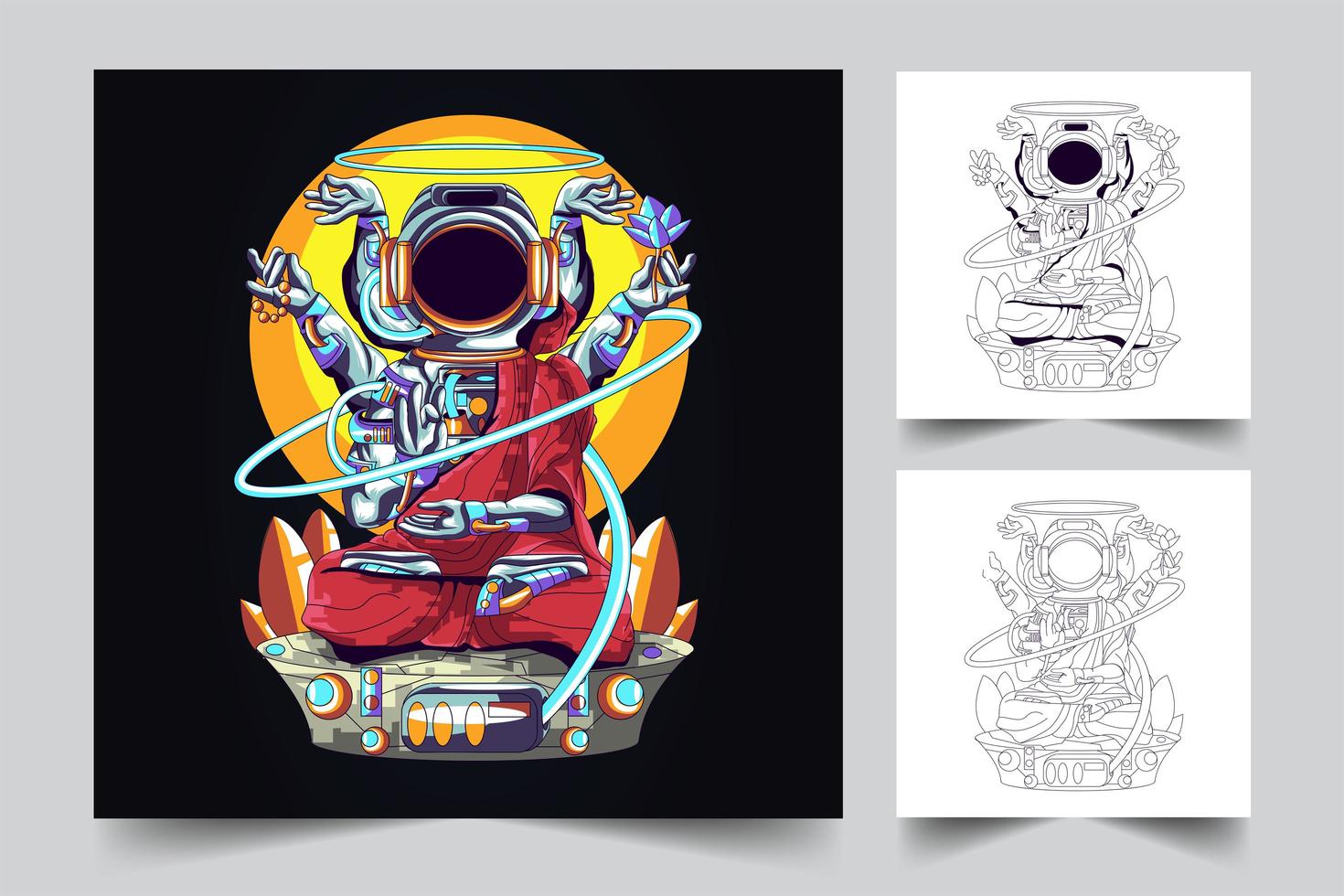 astronaut buddha artwork illustration vector