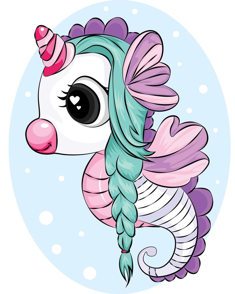 Beautiful unicorn with green hair on cyan background vector illustrator