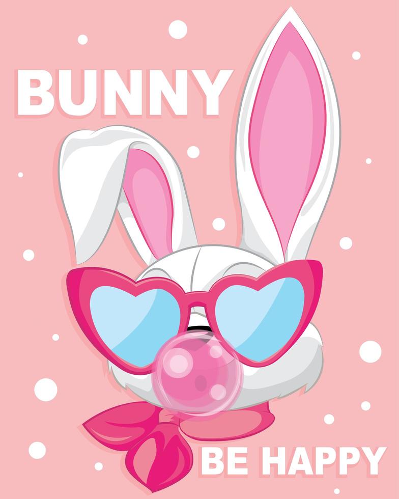 White rabbit with love eyeglasses. Baby White bunny on pink background vector