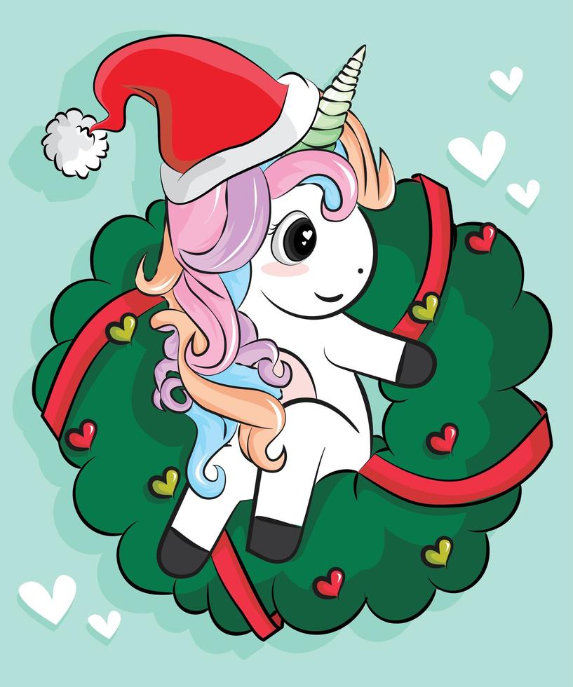 lindo unicornio vector personaje de navidad