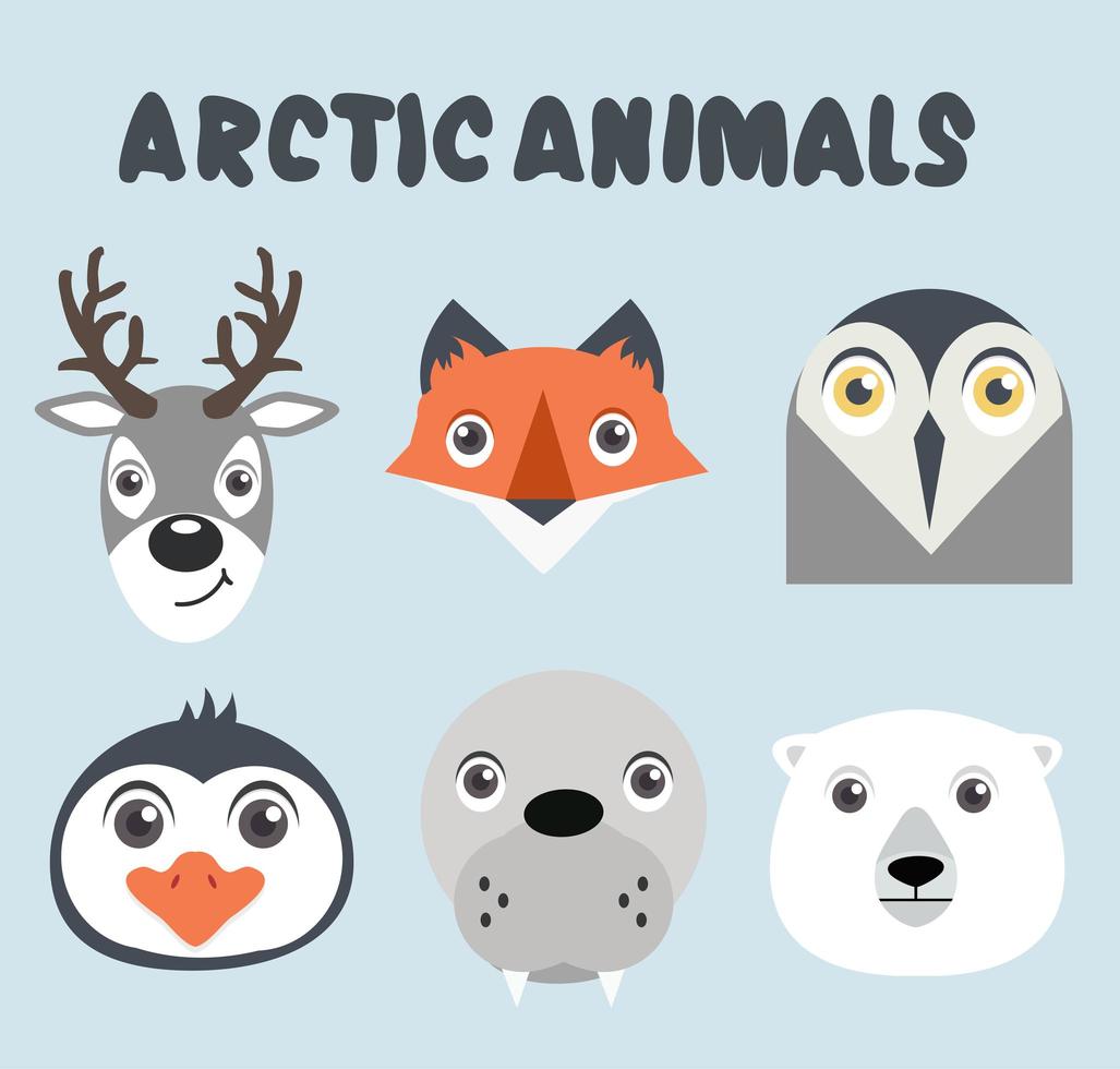 lindo conjunto de cabezas de animales árticos vector