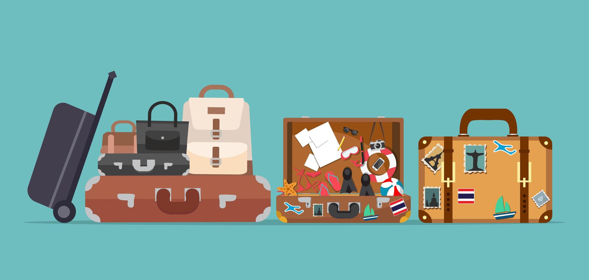 suitcases and bags set Travel concept vector