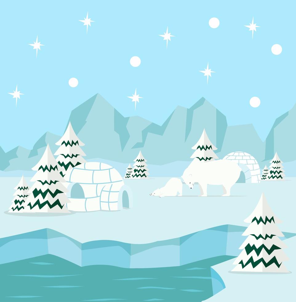 Arctic background with polar bear vector