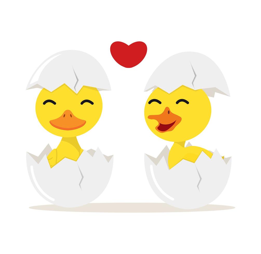 Cartoon baby duck couple in love vector
