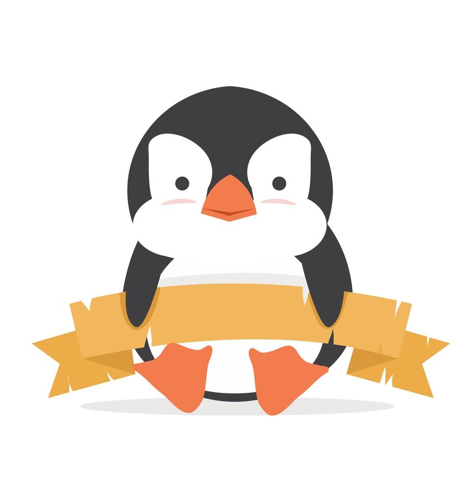 lindo bebé pingüino con banner vector