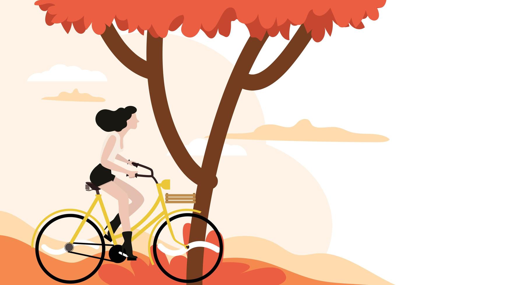 woman riding a bicycle with tree background vector