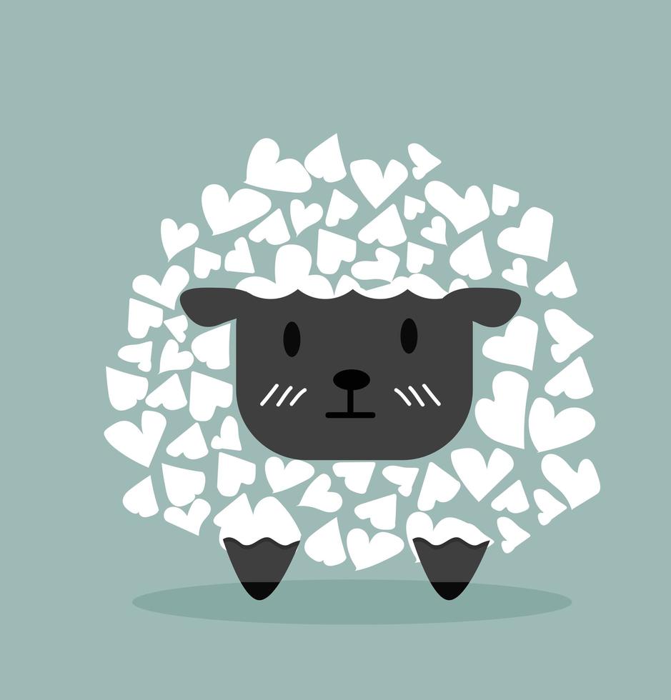 Cute Black Sheep with heart shapes vector