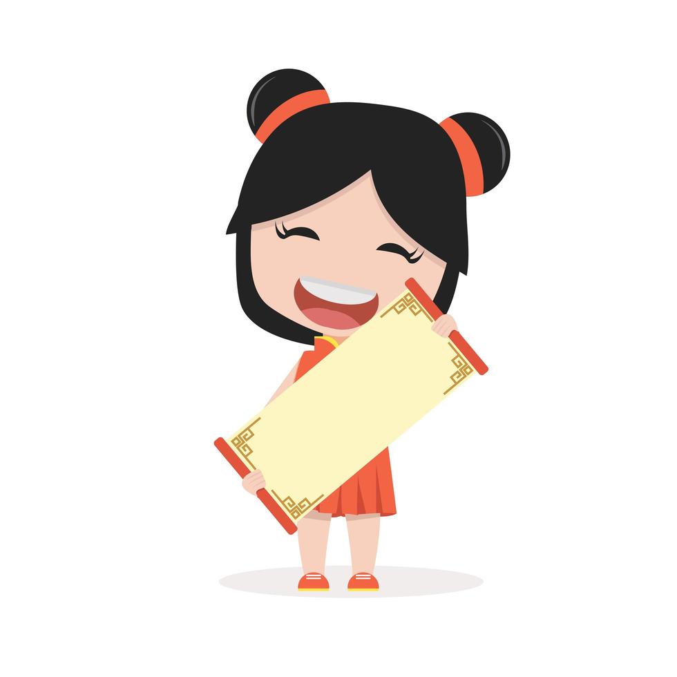 Chinese girl holding a blank sign vector