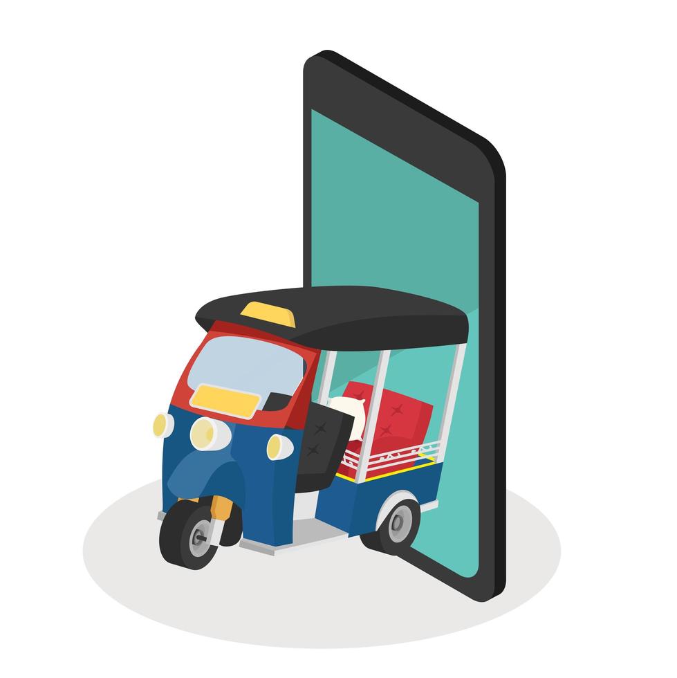 tuk tuk on the mobile phone vector