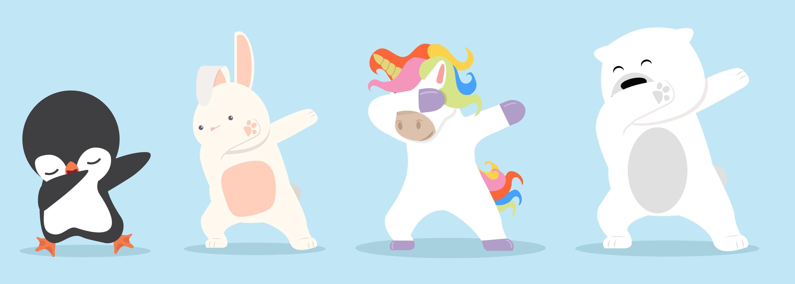 Cartoon animals dab dancing set vector