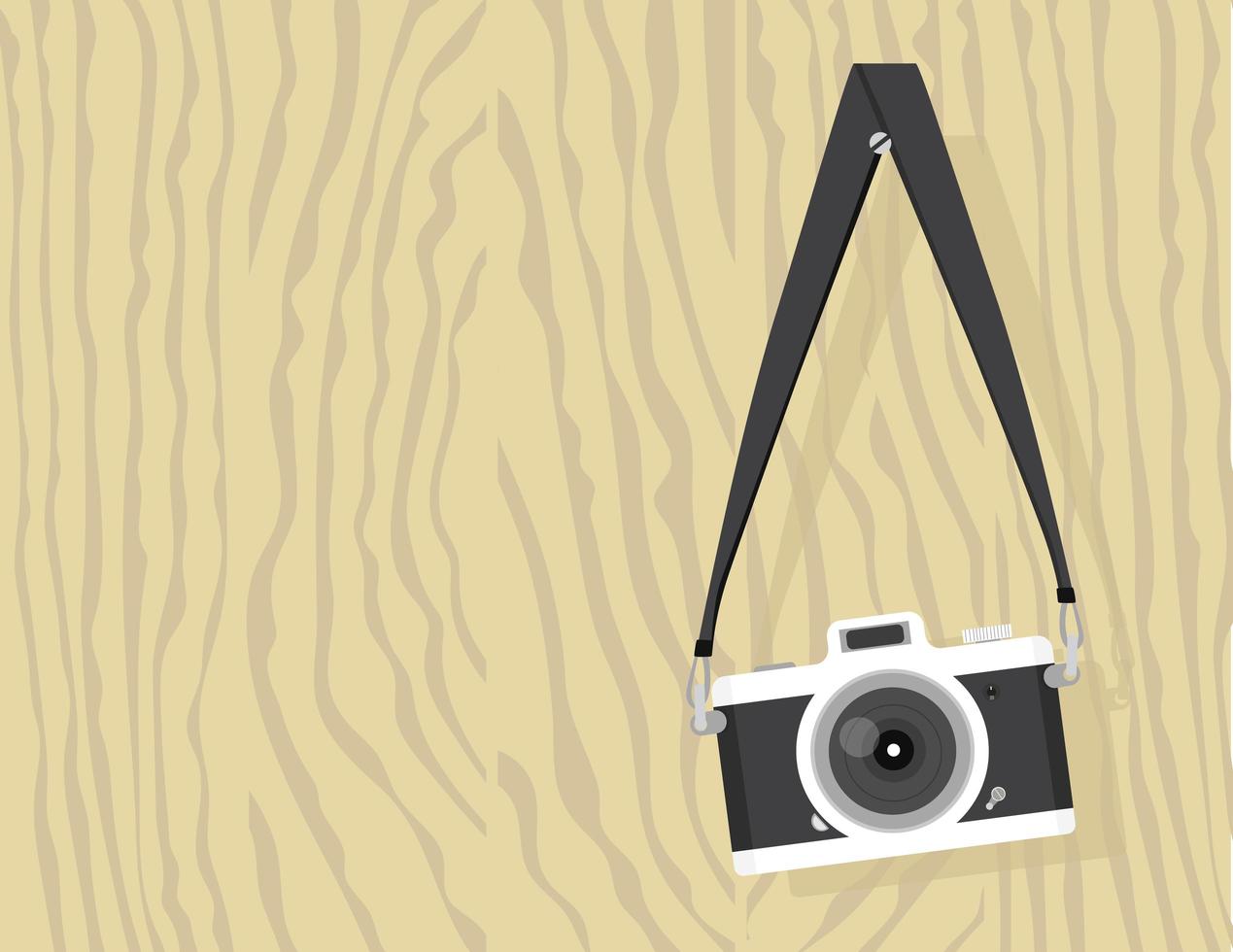 vintage camera hanging on a screw on a wood board vector
