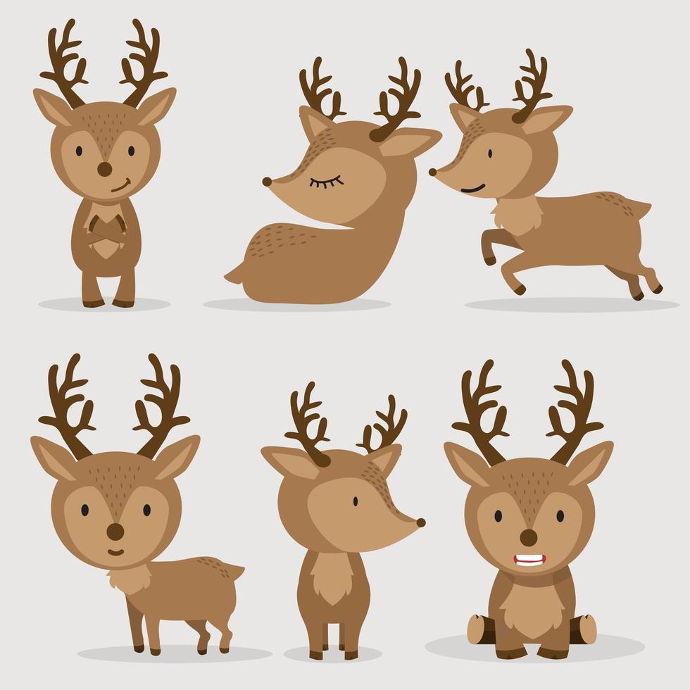 Cute Deers in flat style set vector