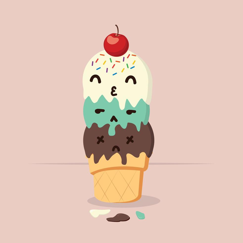 garabato, sabroso, cono de helado vector