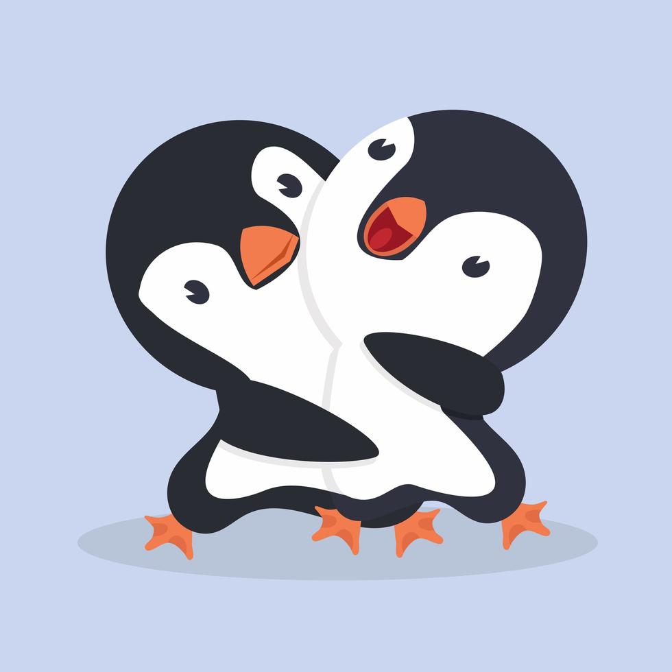 lindo, feliz, pingüinos, pareja, abrazar vector