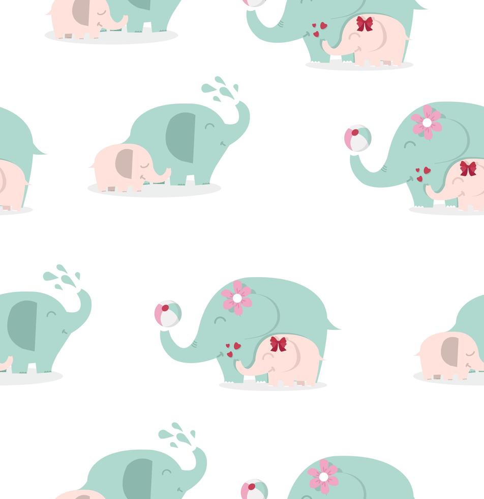 Cute elephants illustration seamless pattern vector