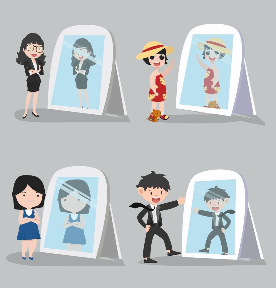 Young people standing in front of the mirror vector