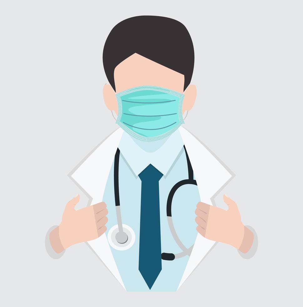 doctor abriendo camisa con vector de máscara médica