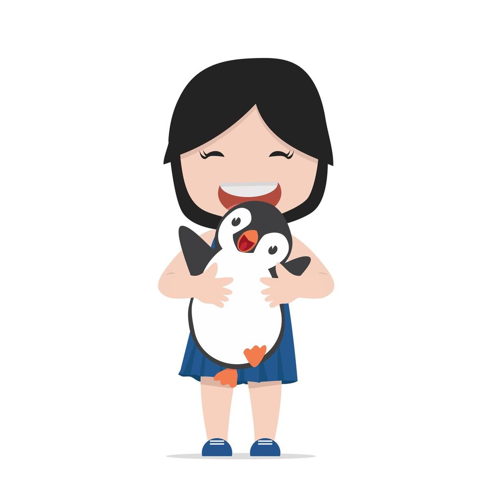 Little girl hugging a penguin vector