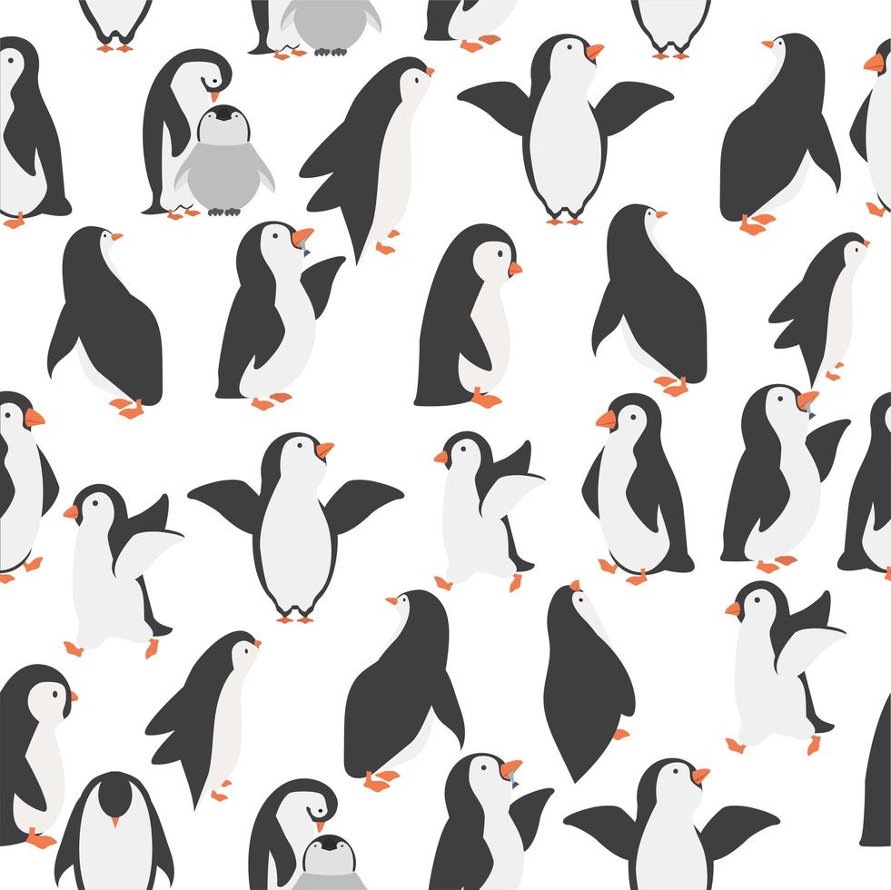 Happy penguin family background seamless pattern vector