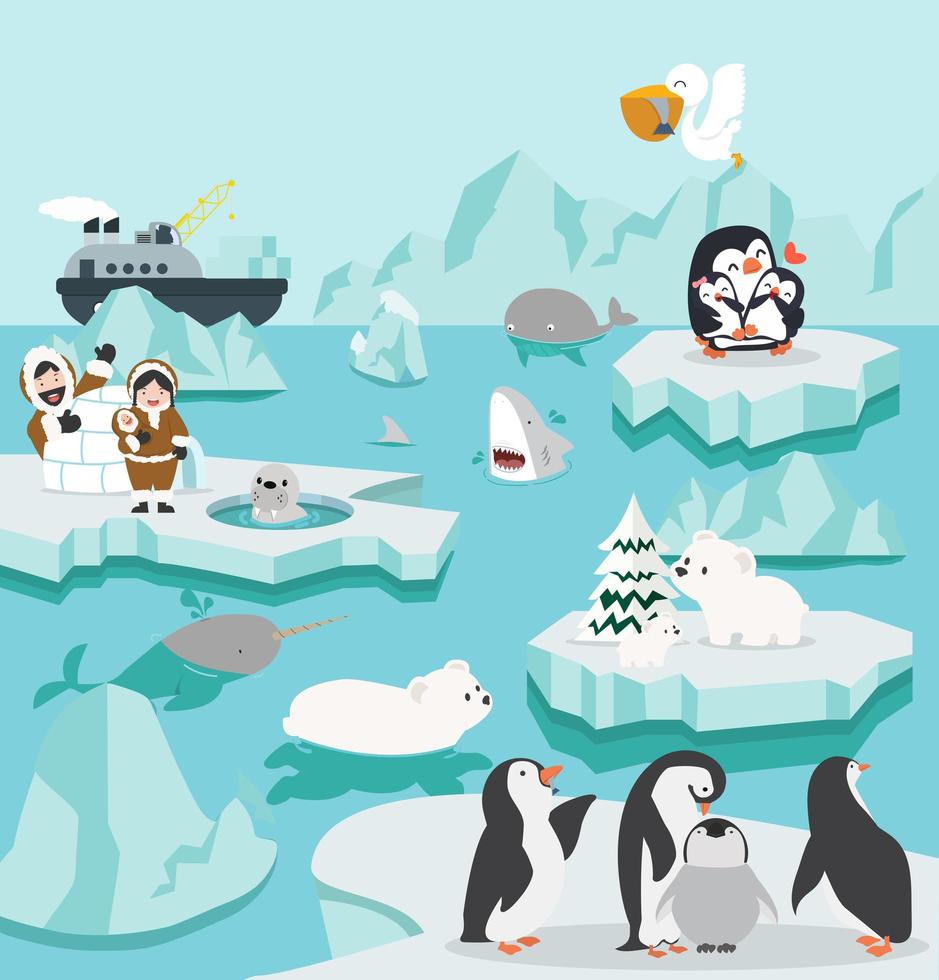 Set of cute cartoon North pole landscape vector