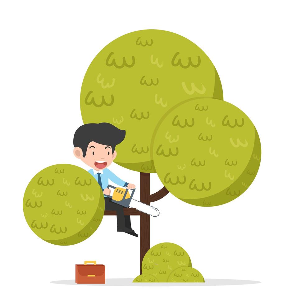 Business man cutting a tree branch vector