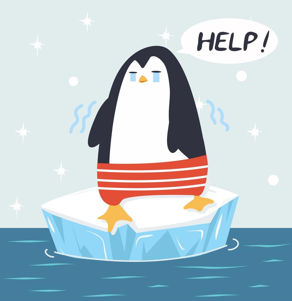 pingüino triste en vector de témpano de hielo