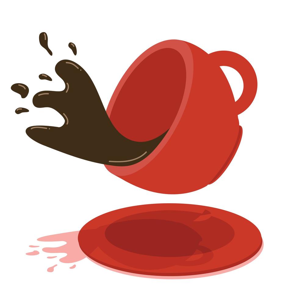 Ilustración de vector de taza roja de café derramado caliente