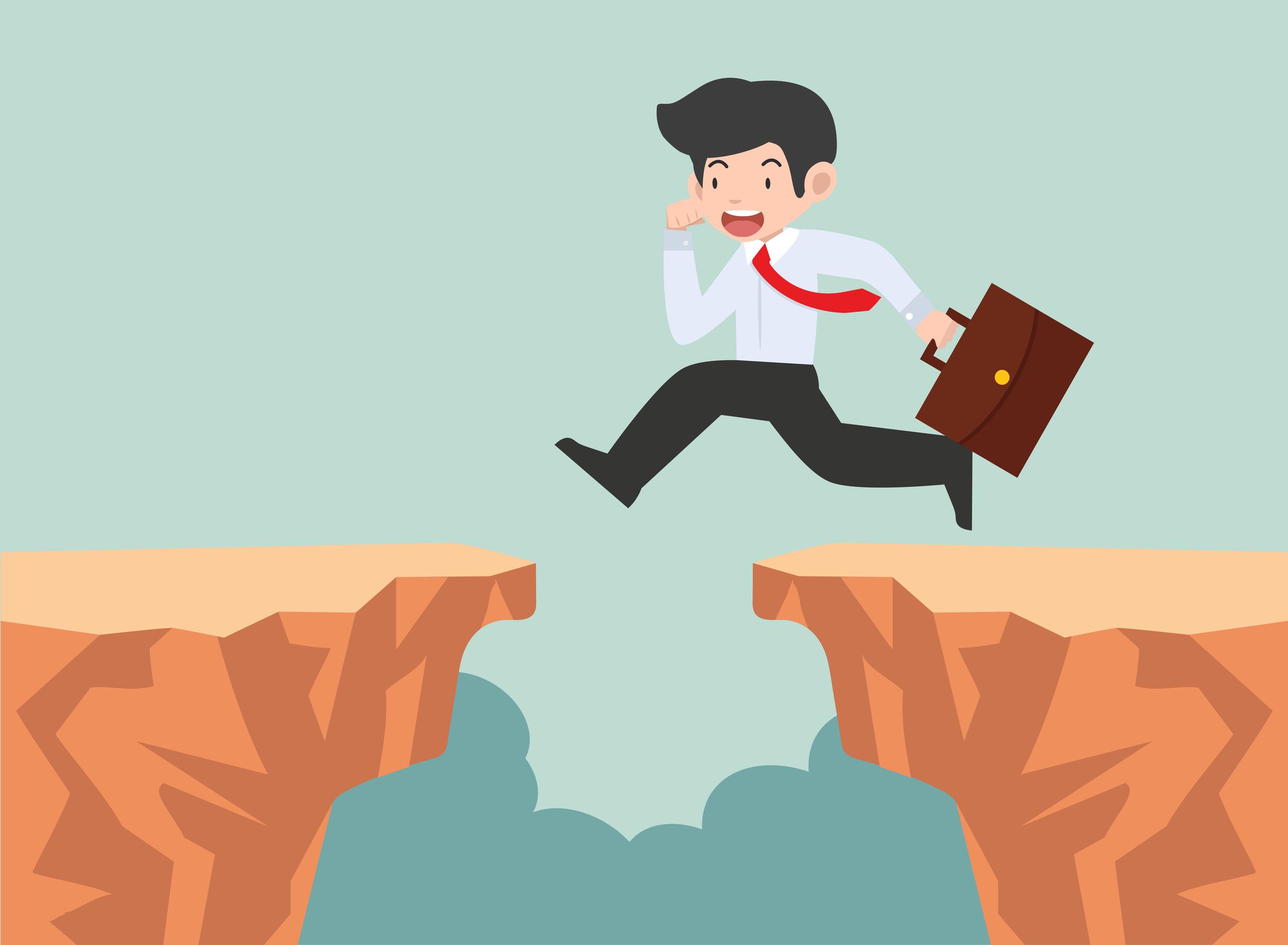 businessman jumping through a gap 1886328 Vector Art at Vecteezy