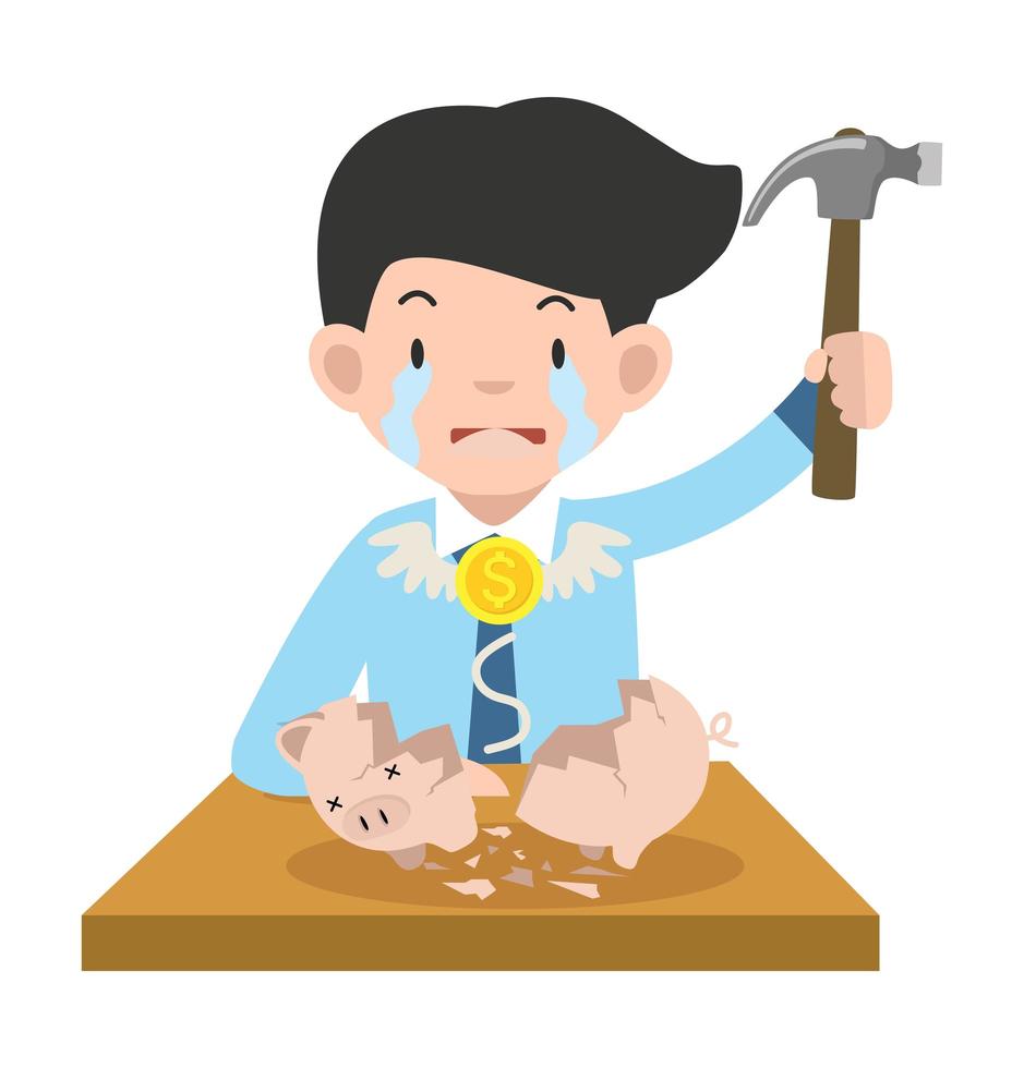 Businessman Breaking a Piggy bank with a hammer vector