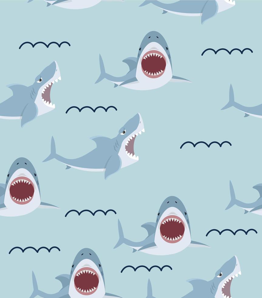 Cute shark with mouth open seamless pattern vector