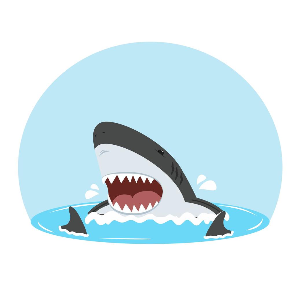 White shark with open mouth fin sharks vector