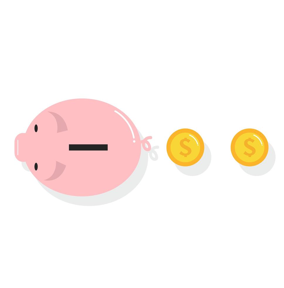 Top view Cute piggy bank with coins vector