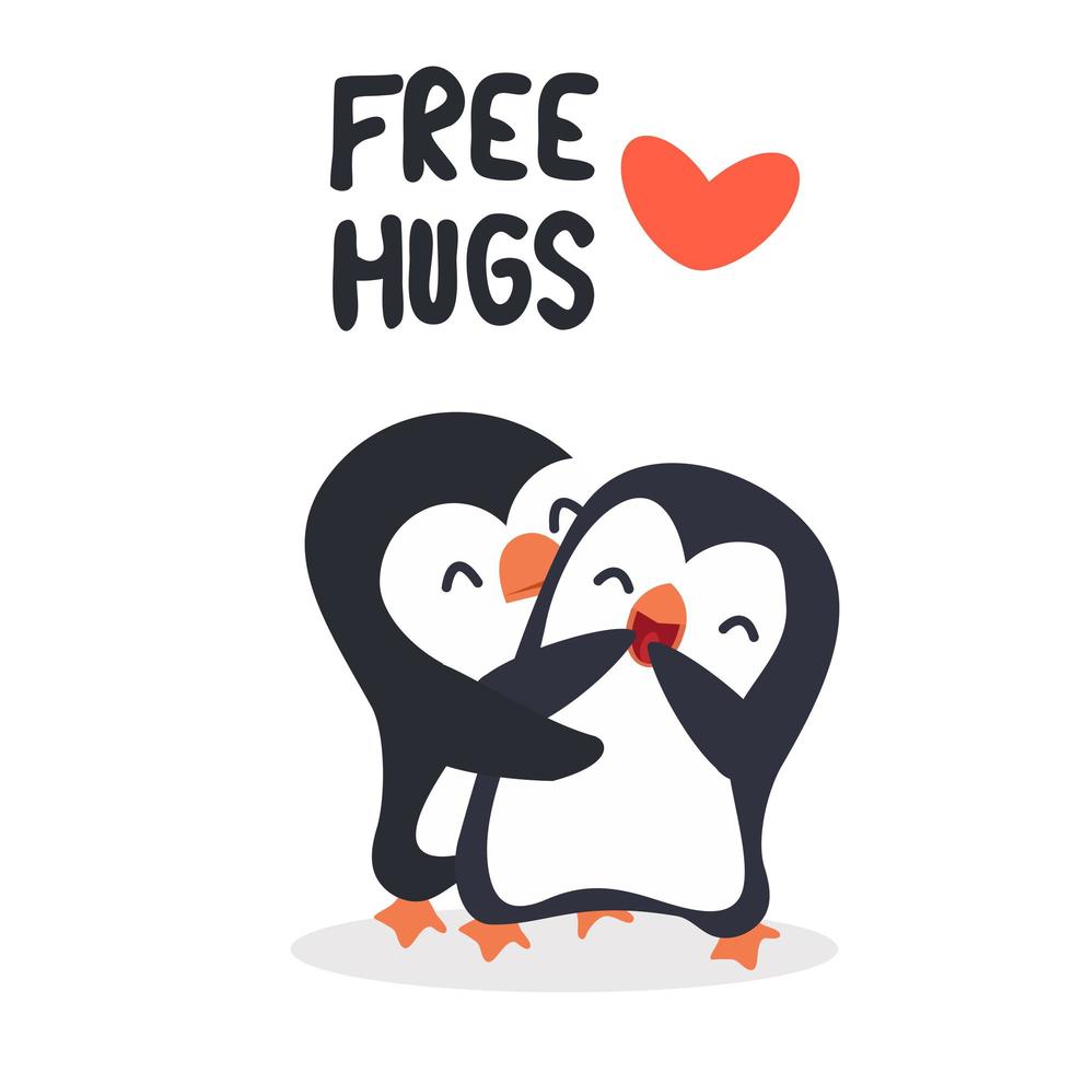 Free hugs message with cute penguins vector