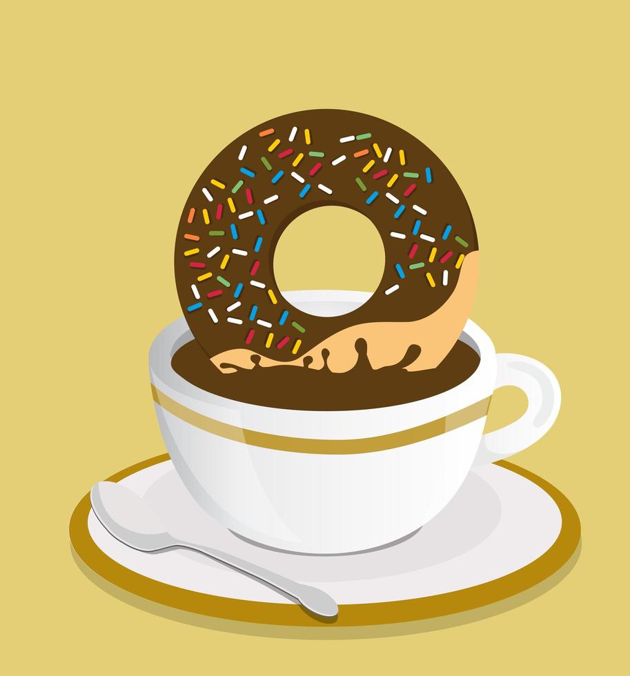 Cup with black coffee and donut vector