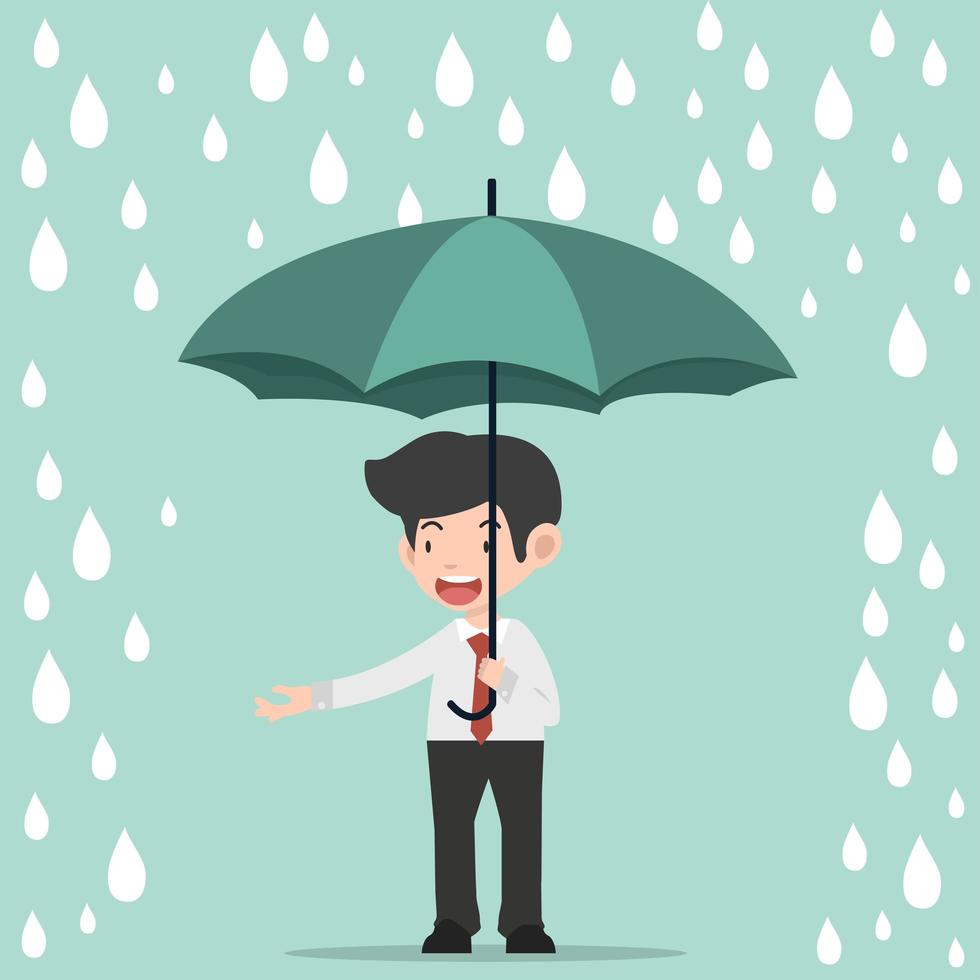 empresario sosteniendo un paraguas bajo la lluvia vector