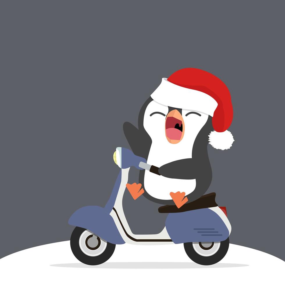 Cute penguin on the motorcycle with Santa hat vector