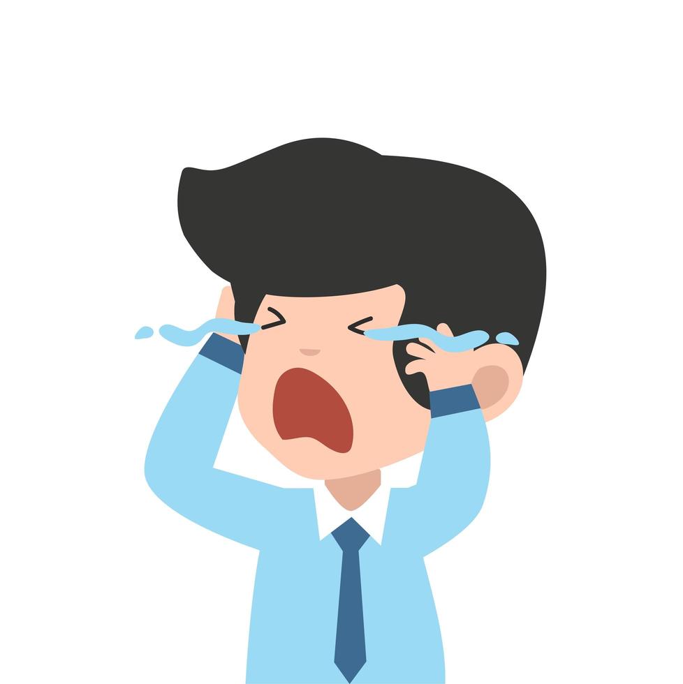 kawaii, hombre de negocios, llanto, triste, carácter, caricatura, vector