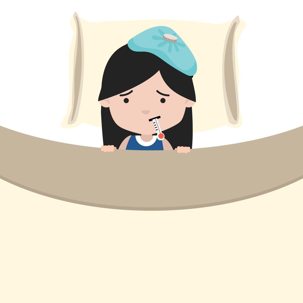 Sick little girl with thermometersick in bed vector