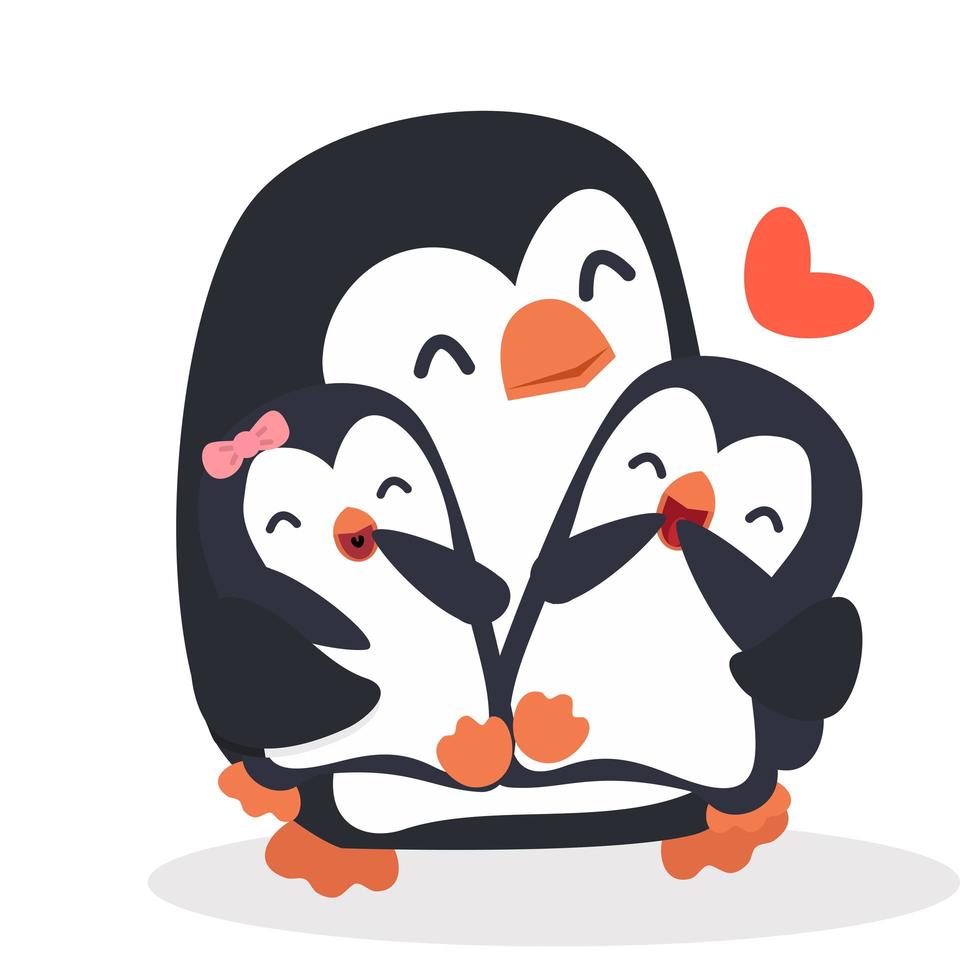 linda mamá de pingüinos con pingüinos bebé vector