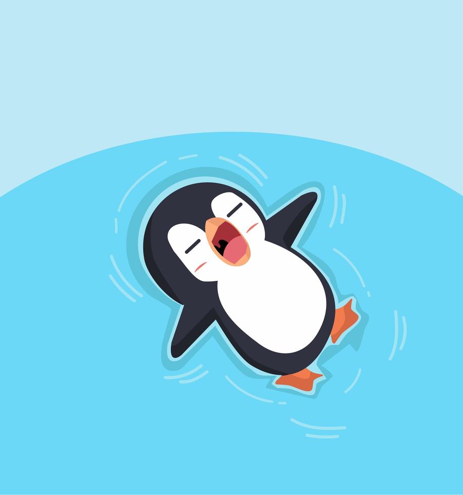 lindo pingüino durmiendo en el agua vector