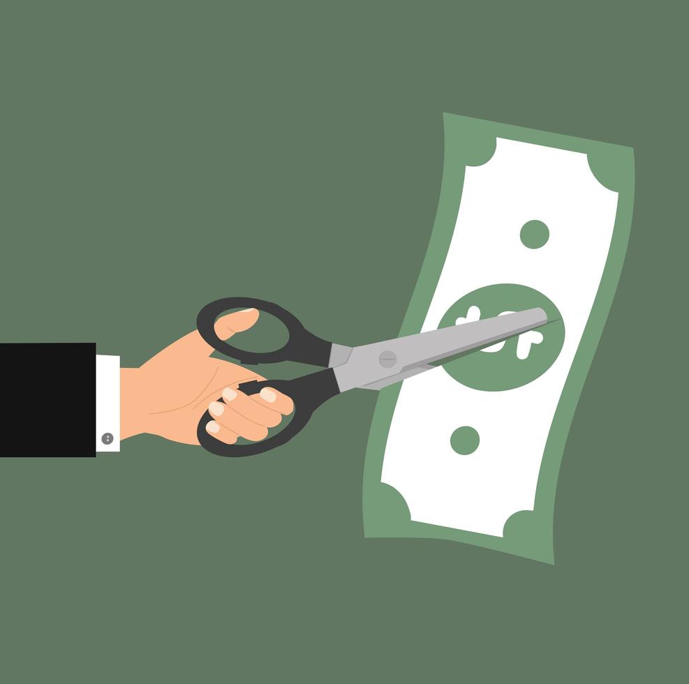 businessman hand cutting a dollar bill vector