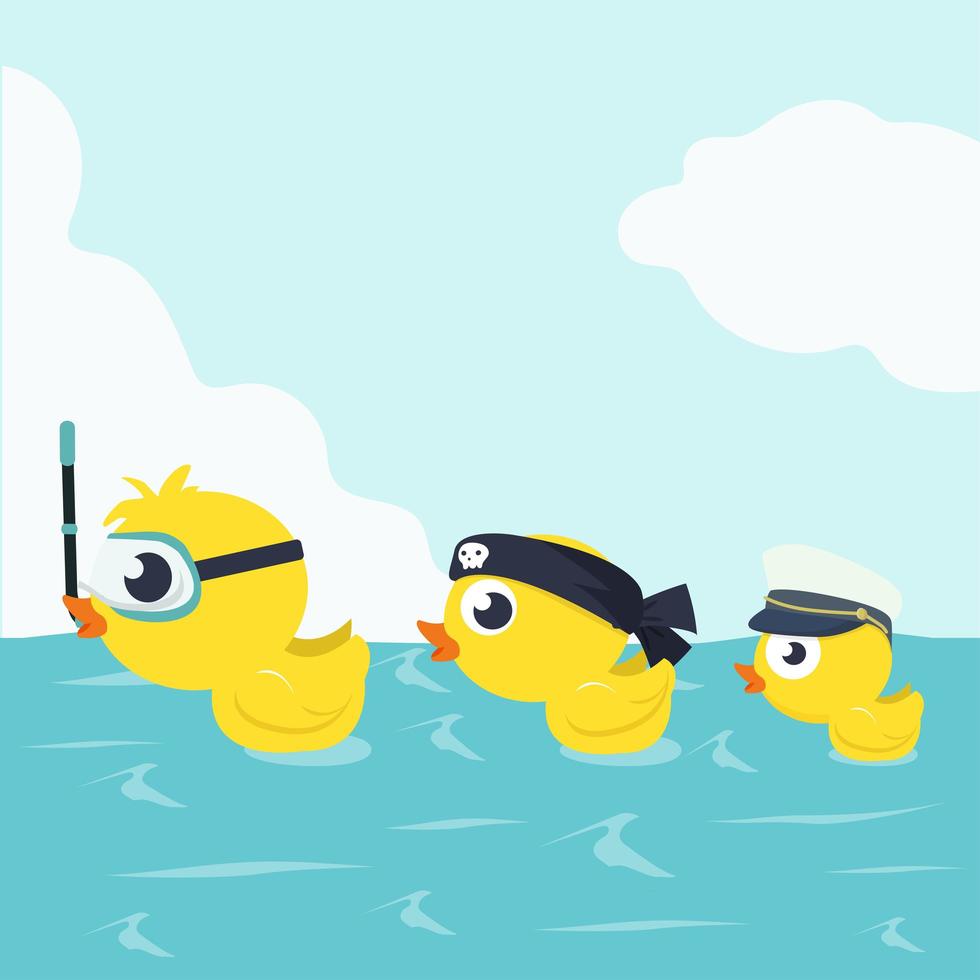 Cute little ducks swimming vector