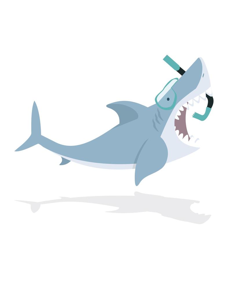 Cute shark with mouth open with diving equipment vector