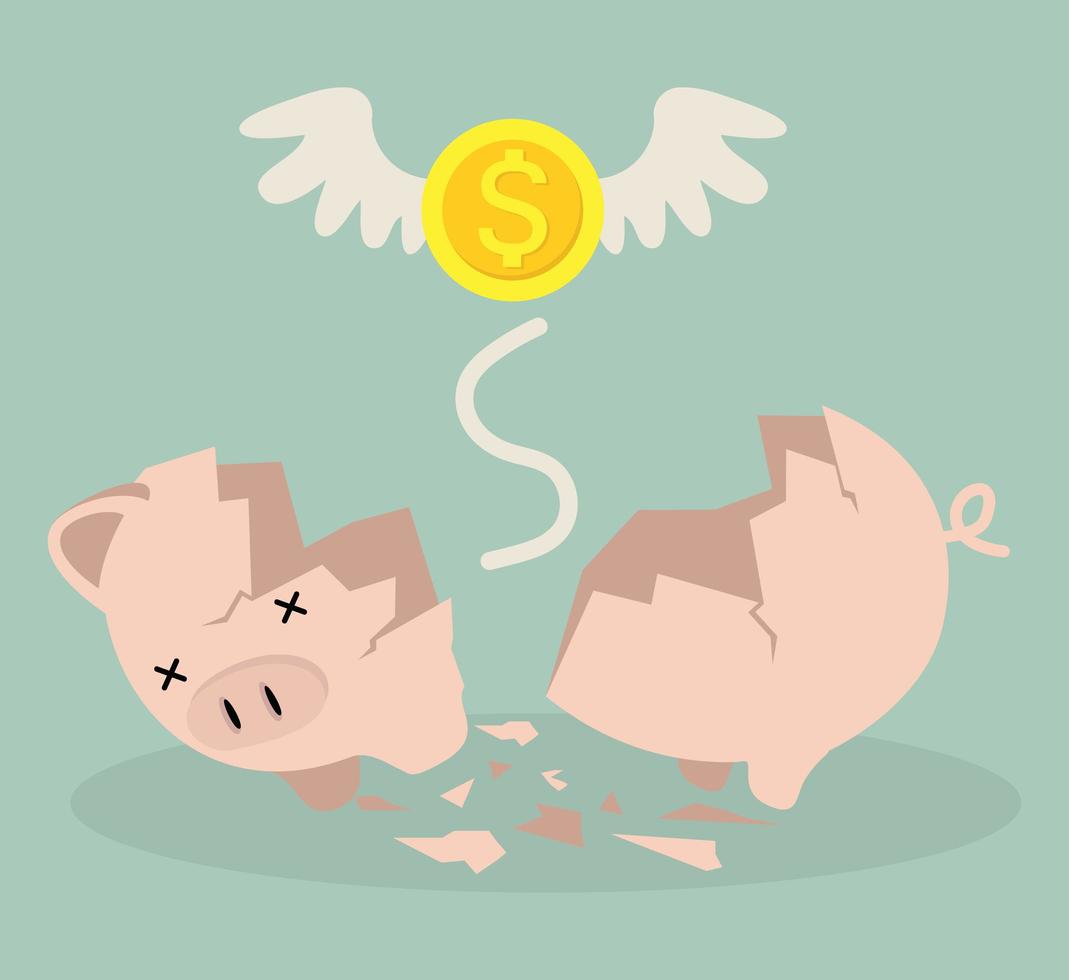 Broken Piggy bank money savings concept vector