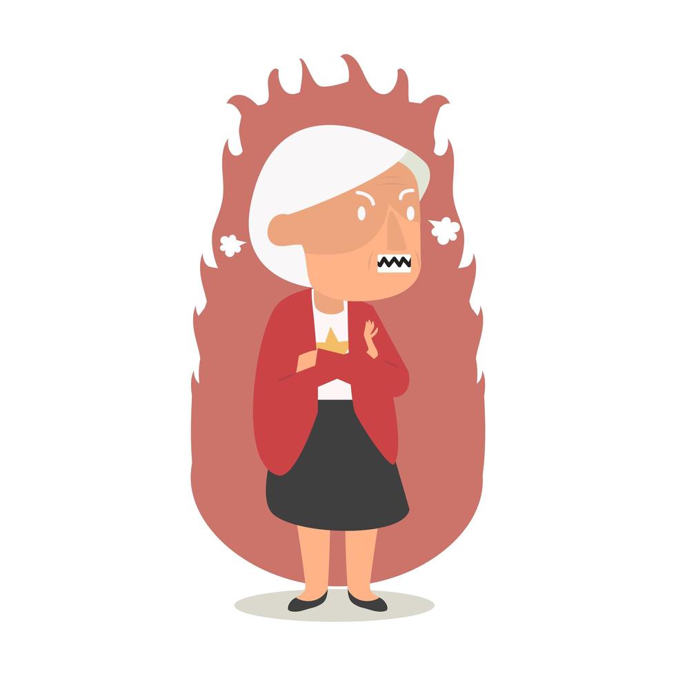 Angry  old woman flat cartoon illustration vector