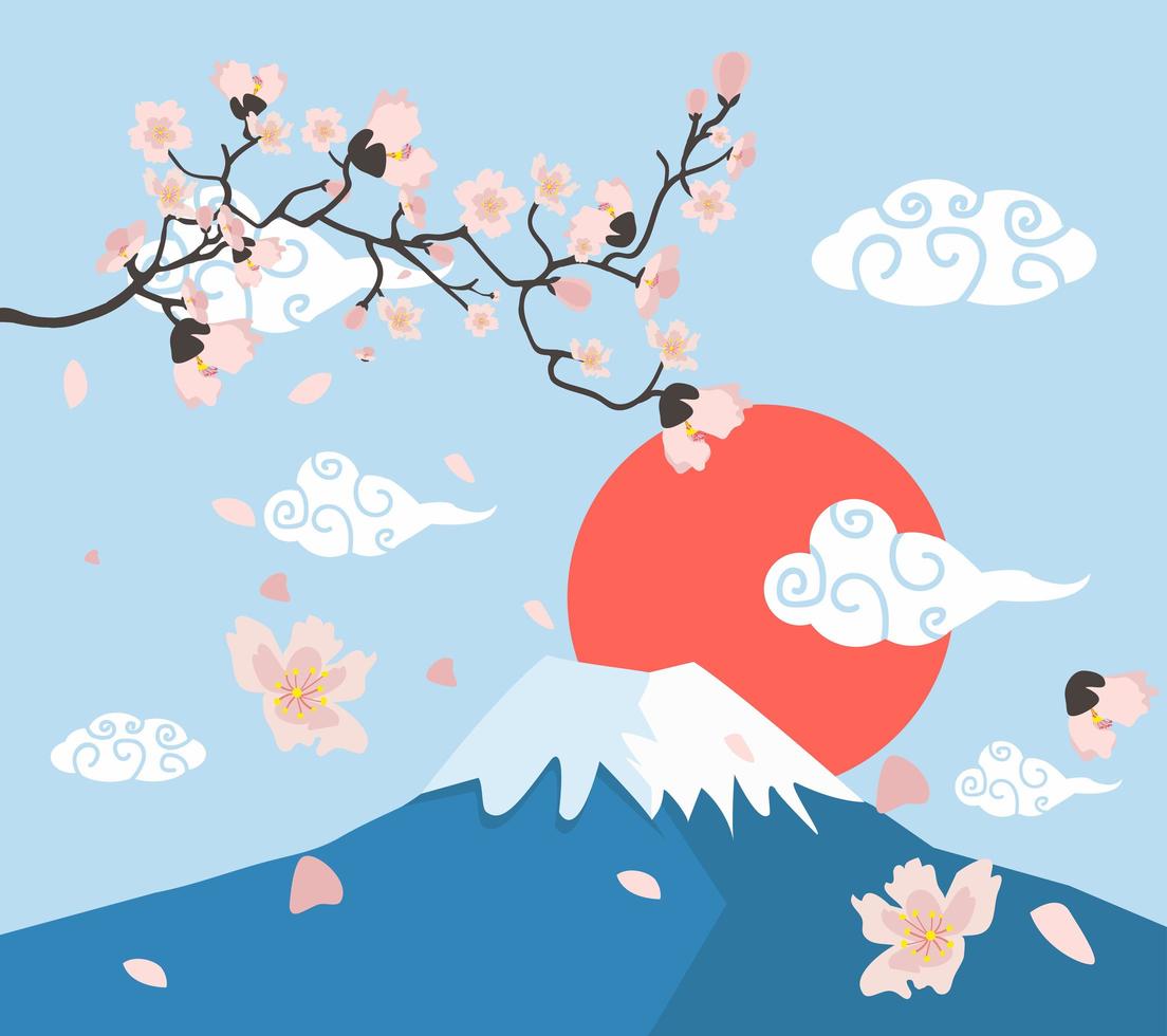 sakura flower branches in the mount fuji vector