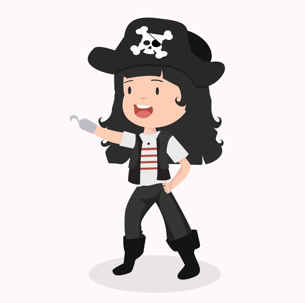 personaje de niña linda en un disfraz de pirata vector
