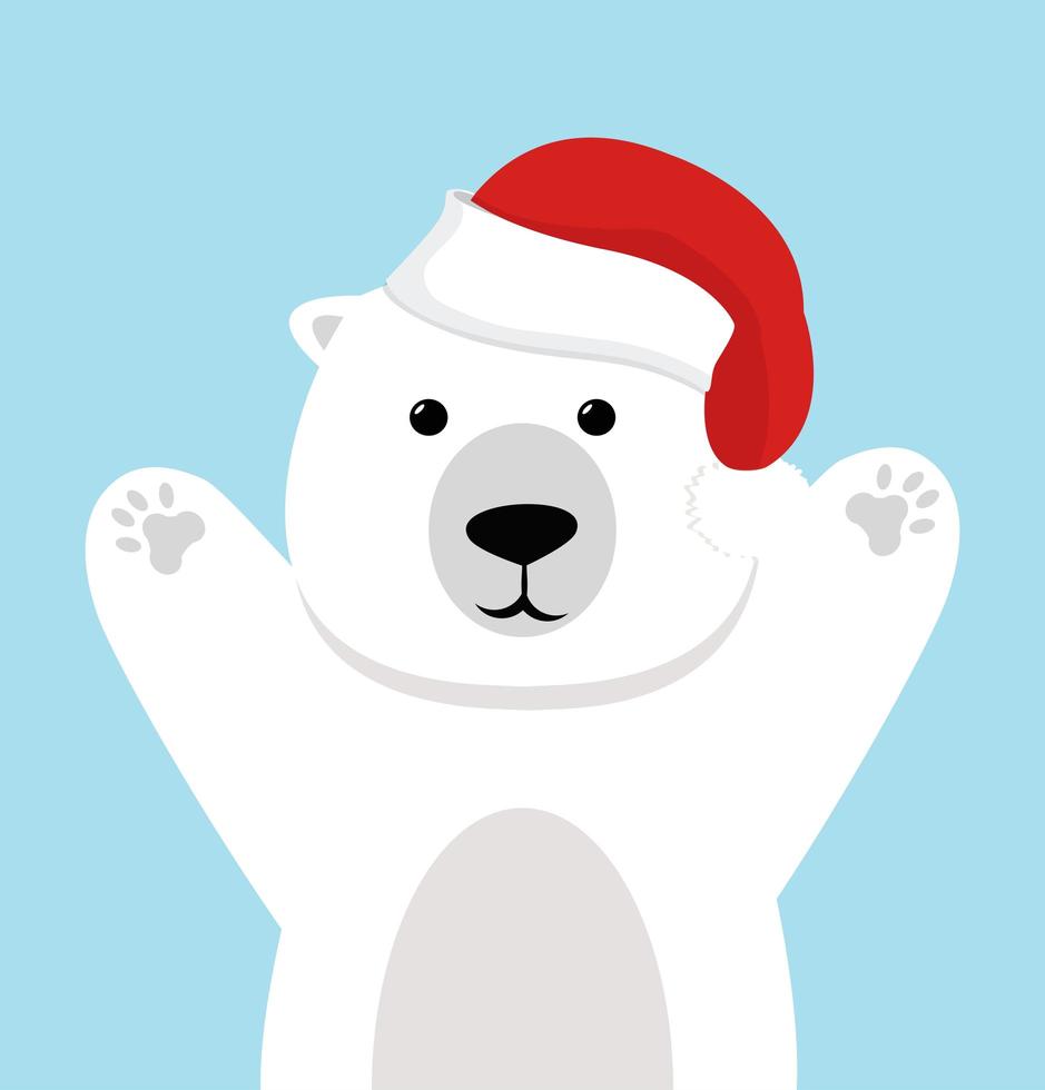 lindo vector de oso polar con sombrero de santa